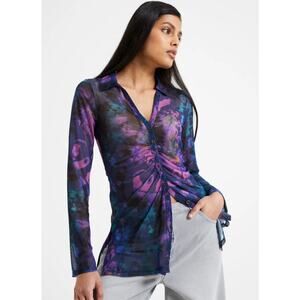 French Connection Grunge Fairy Toni Mesh Gabreial Button Down Blouse Sz Small